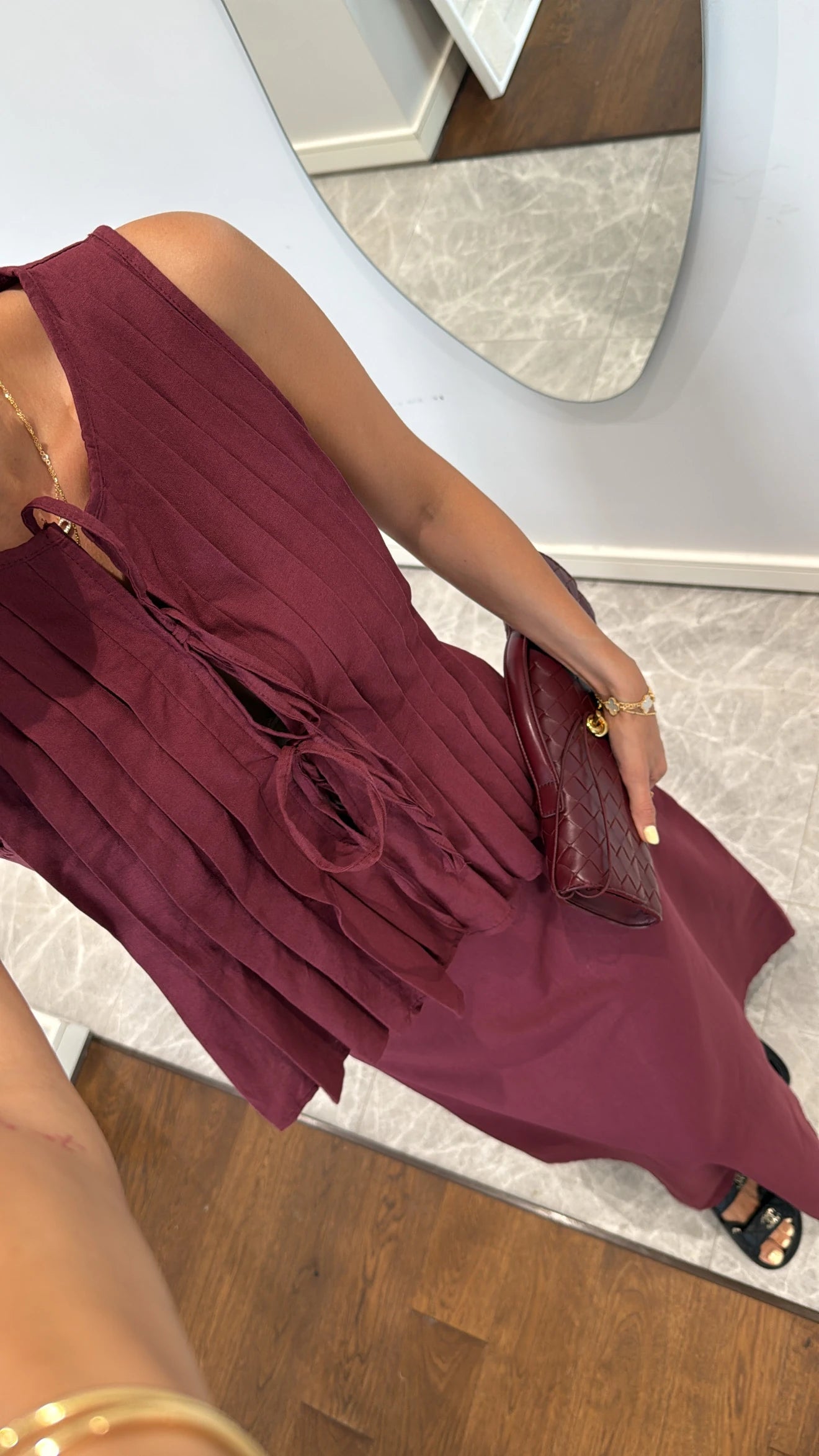 طقم بلوزة مع تنورة خمري - KP1231