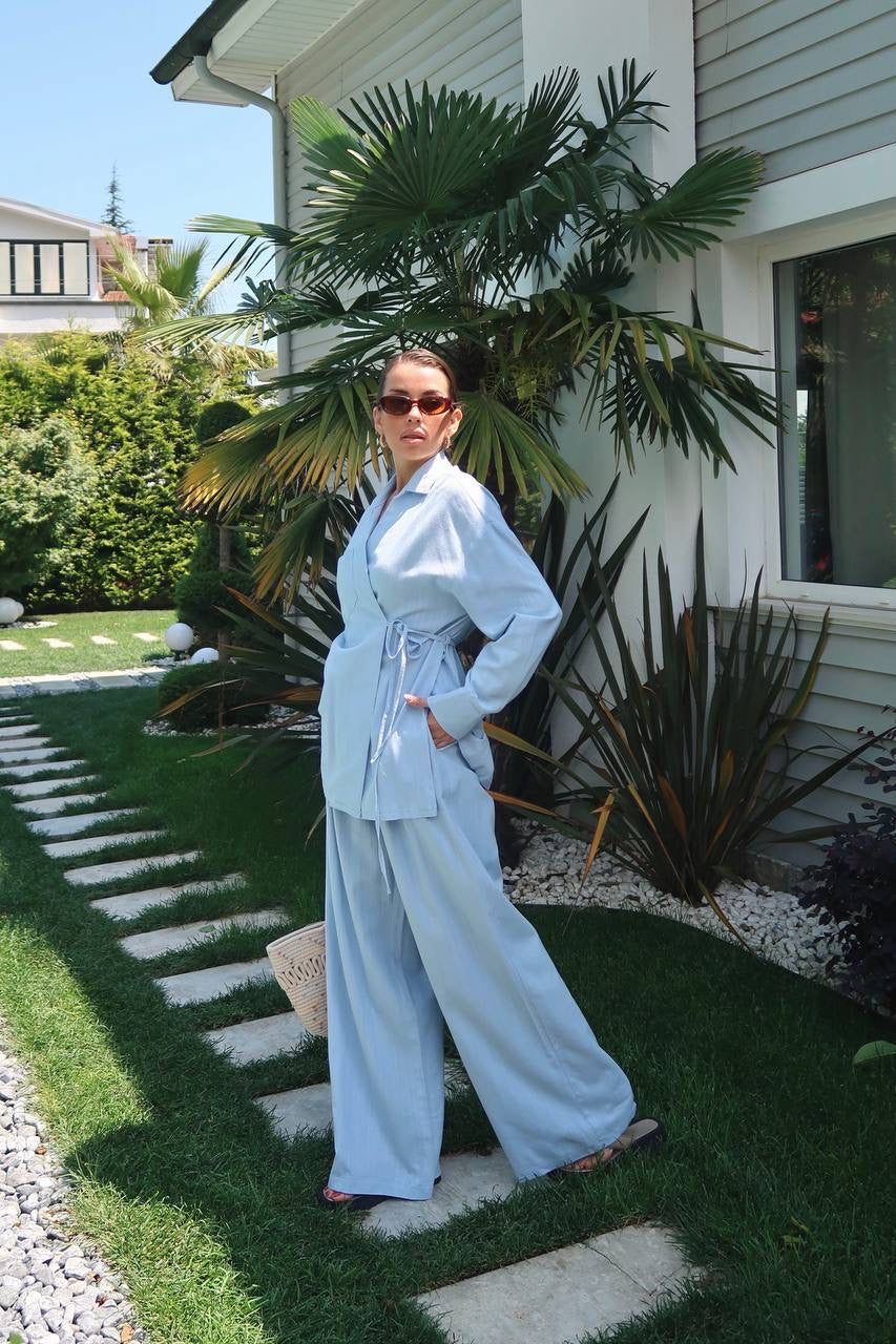 طقم قميص مع بنطلون ازرق - KP1291