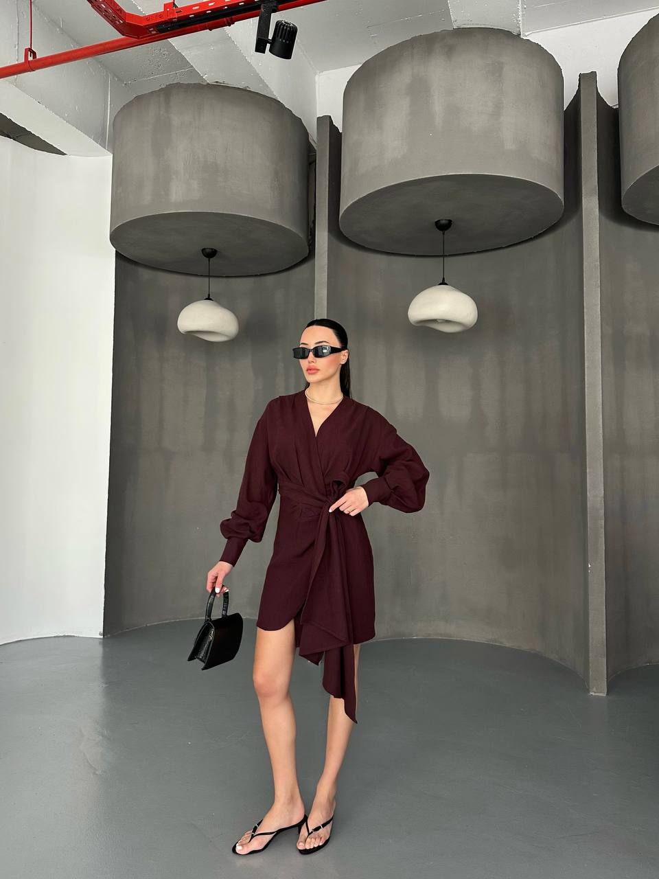 فستان ربط خمري - KP2136