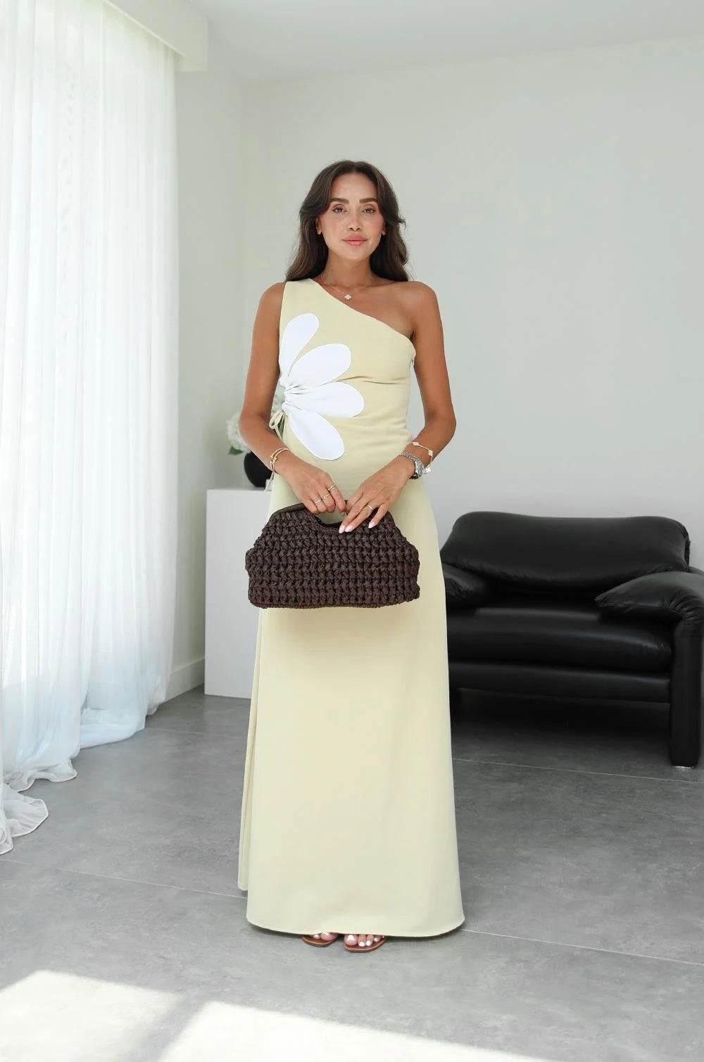 فستان اصفر بوردة - KP2223