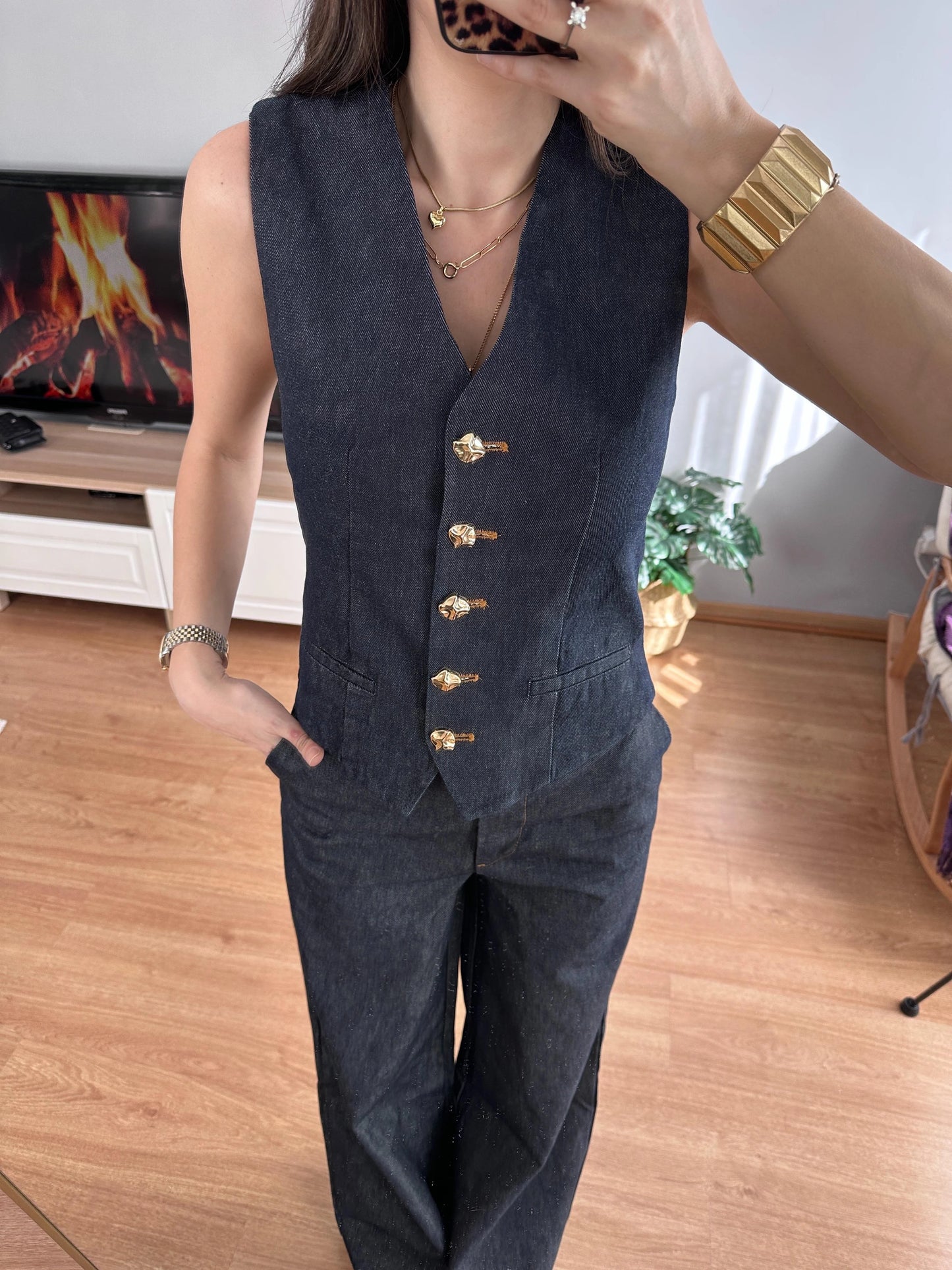 طقم جينز ڤيست مع بنطلون - KP1371