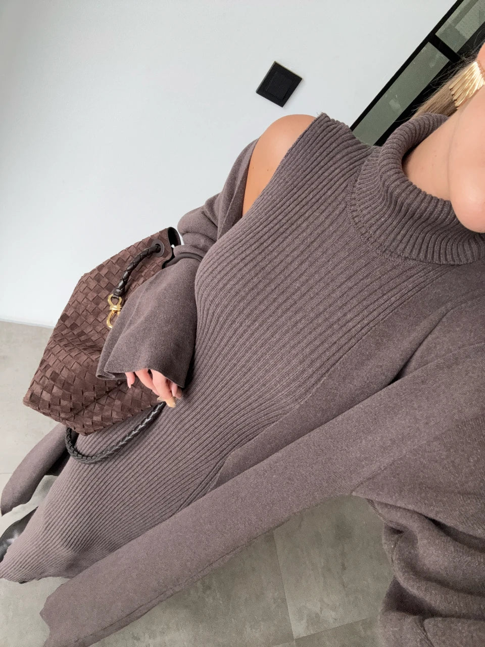 طقم جرزة مع فستان بني - KP1411