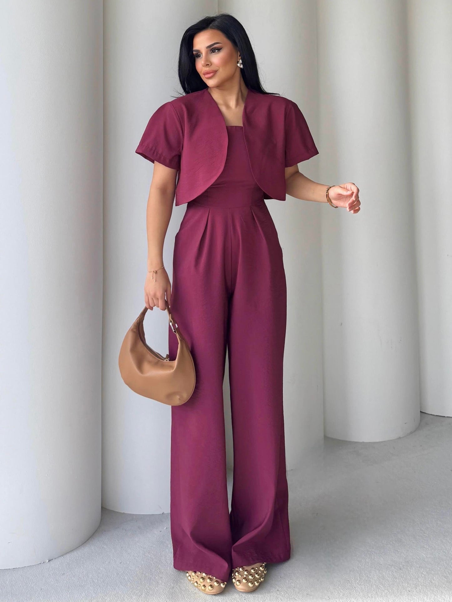 طقم جمبسوت مع جكيت خمري - KP1242