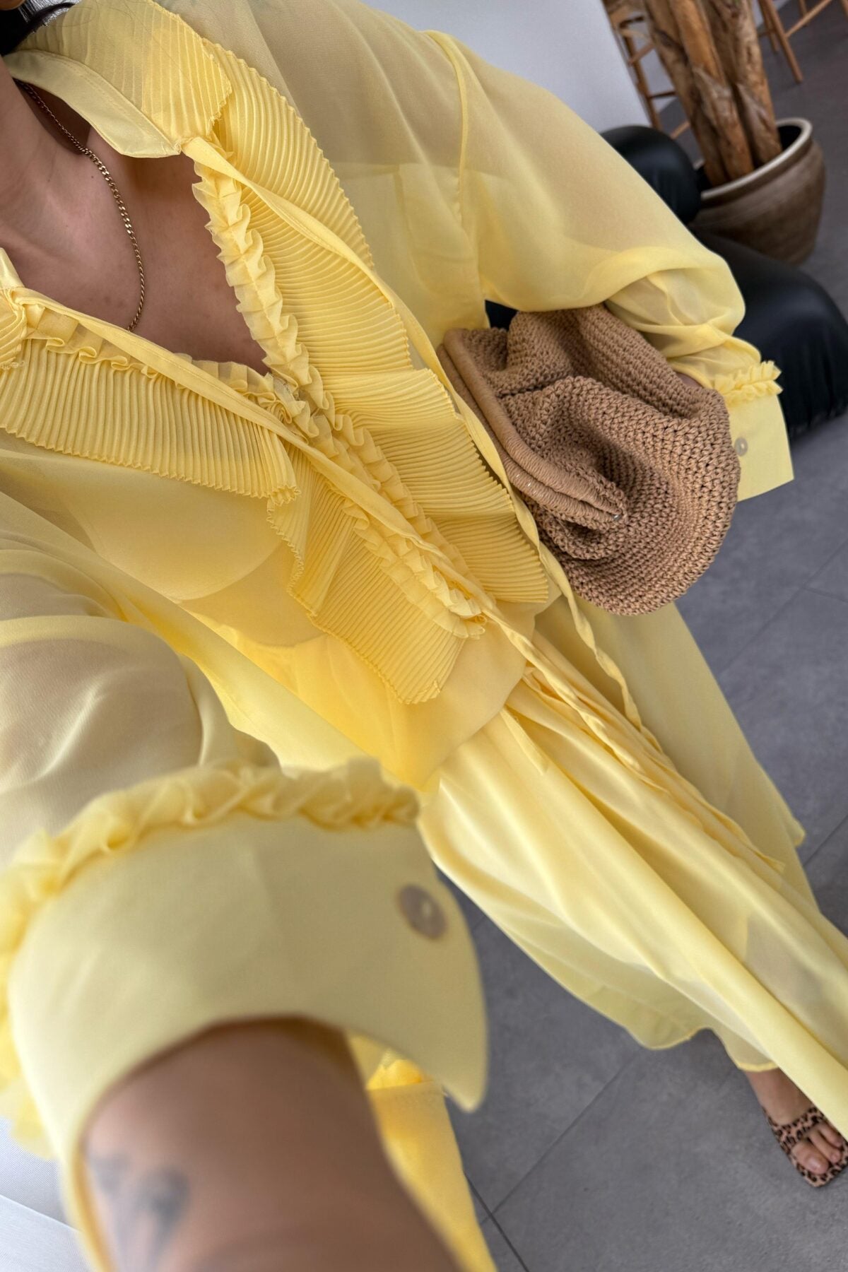 طقم شيفون اصفر - KP1257