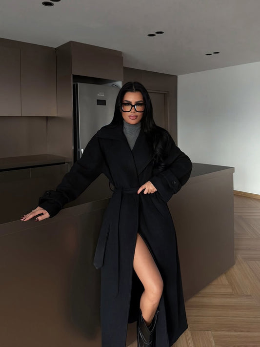 جكيت اسود بحزام - KP7168