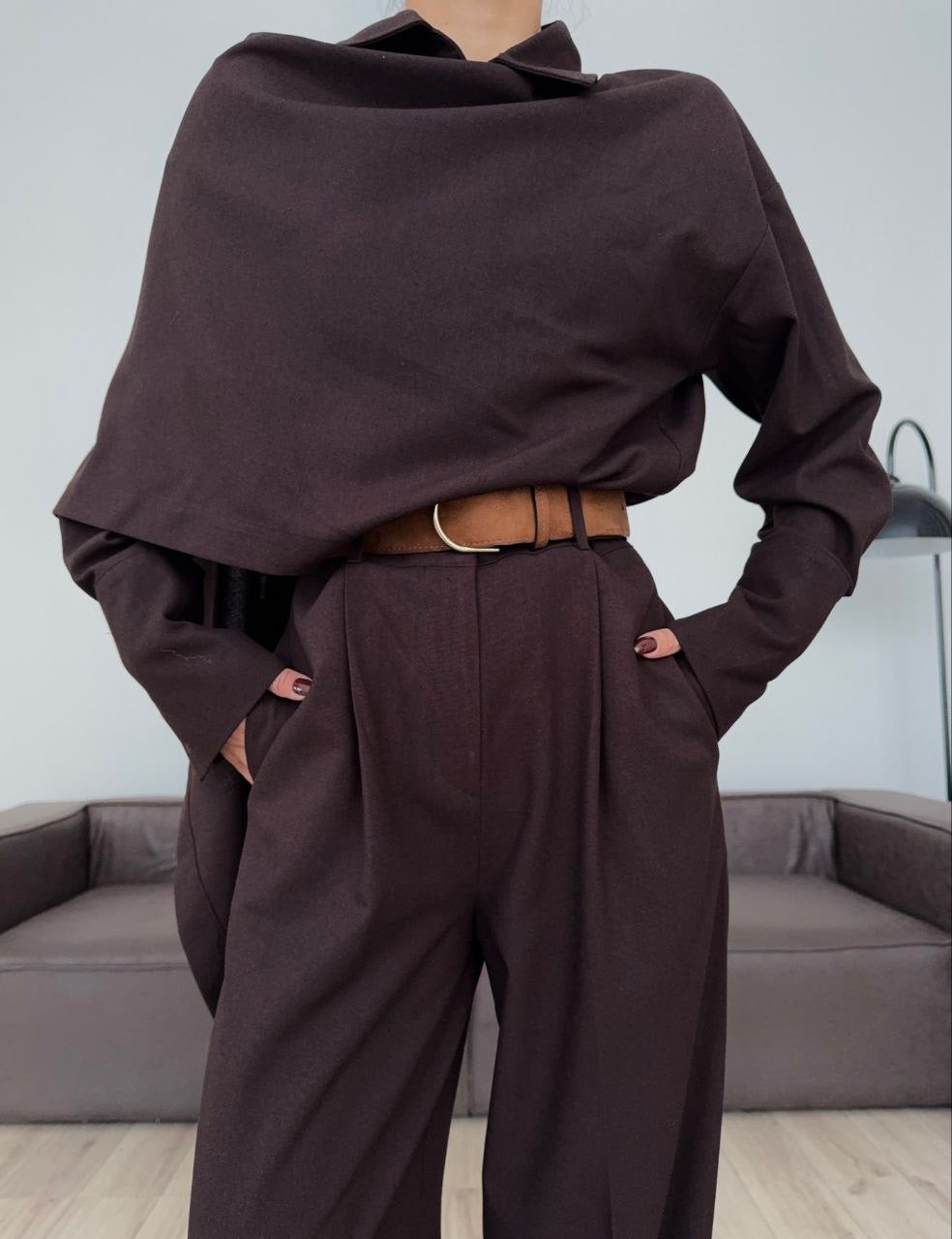 طقم بشال بني - KP1485