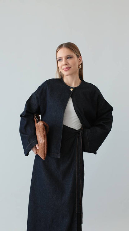 طقم بلوزة مع تنورة جينز - KP1442