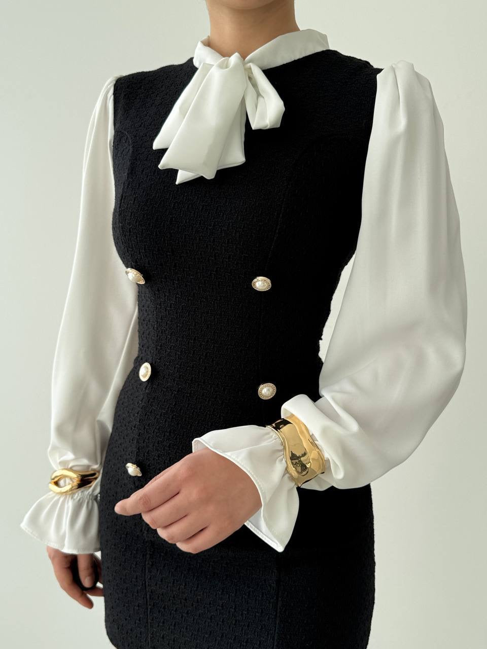 فستان ميني اسود مع قميص - KP2224