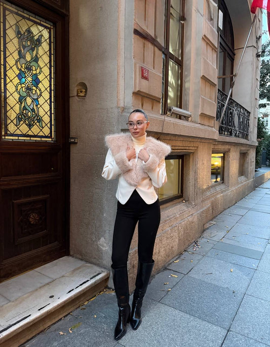 جكيت بيج جلد فرو - KP7181