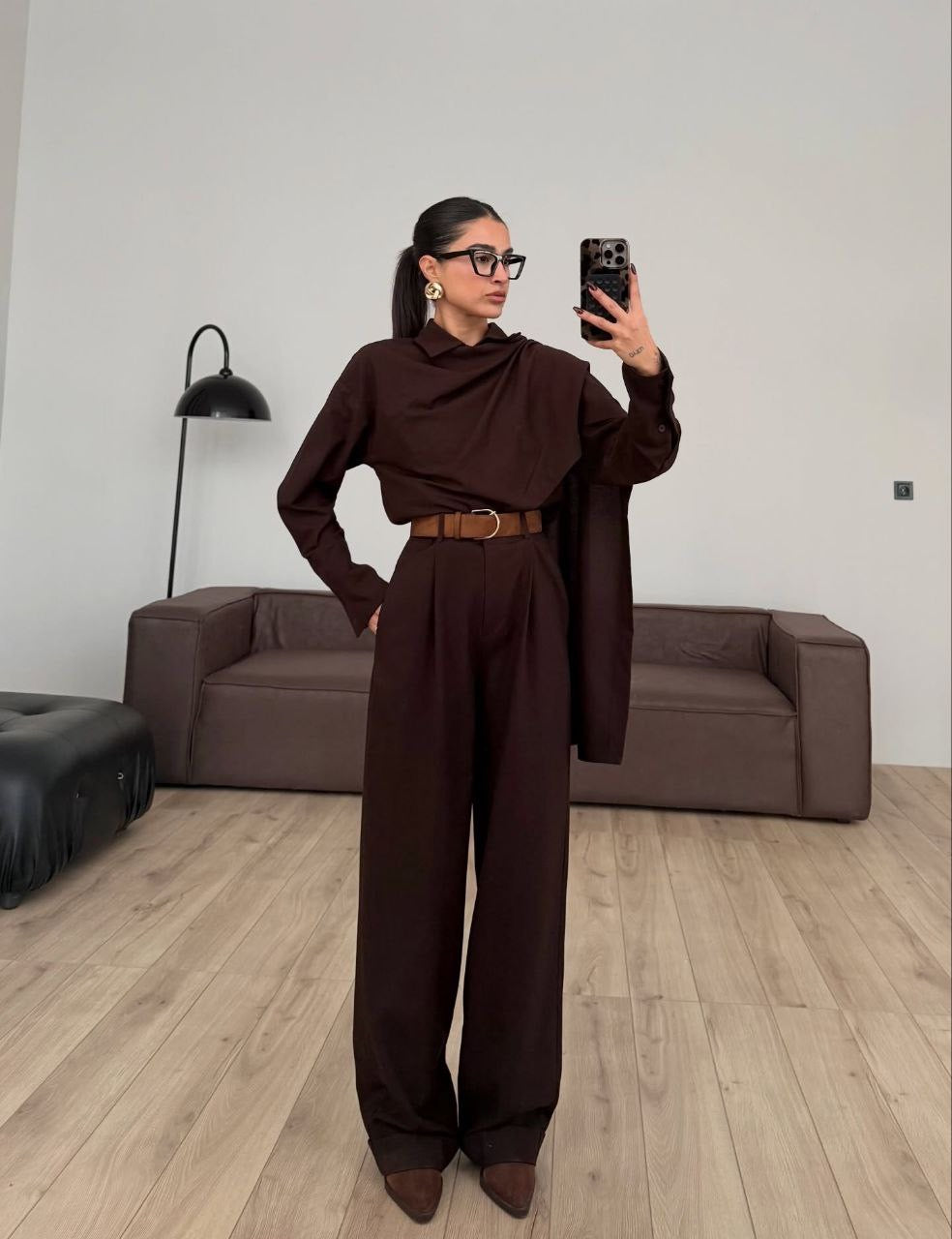 طقم بشال بني - KP1485