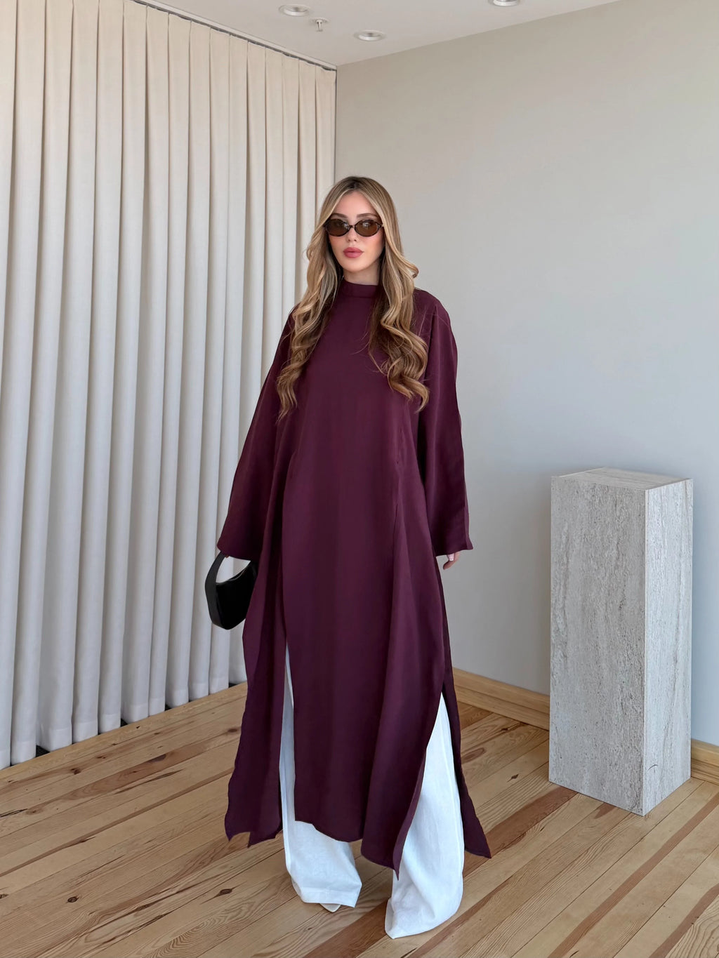 بلوزة طويلة خمري - KP4517