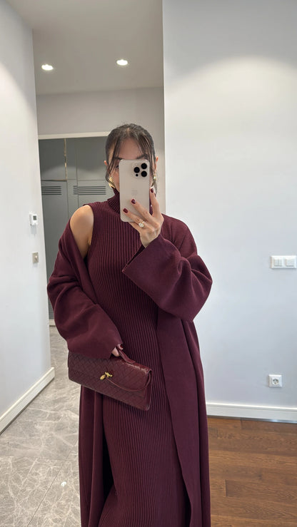 طقم جرزة مع فستان خمري - KP1411