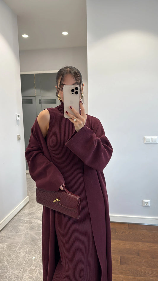 طقم جرزة مع فستان خمري - KP1411