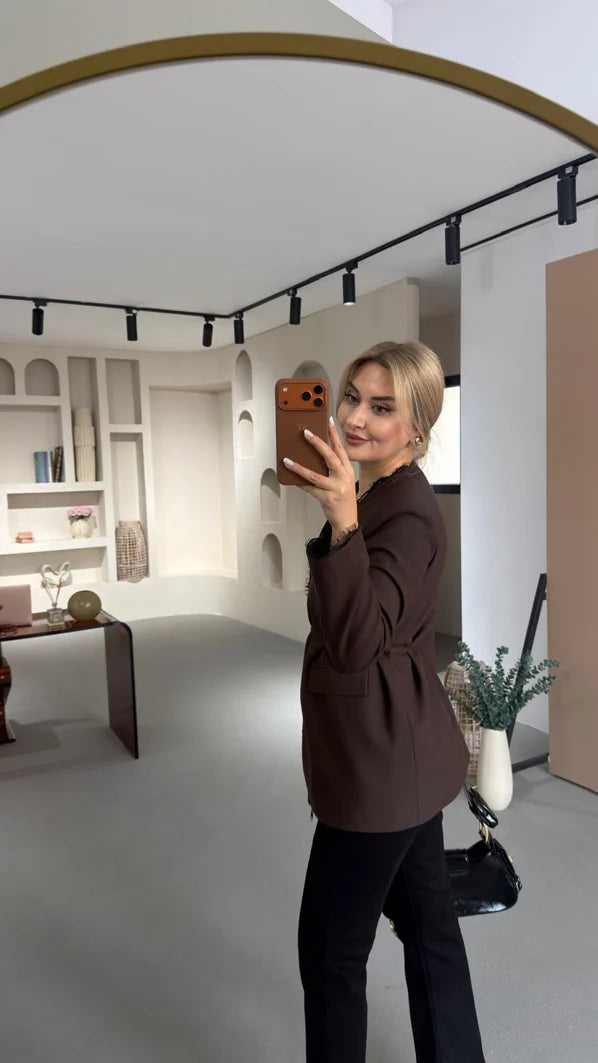 بليزر ربط بني دانتيل - KP7219