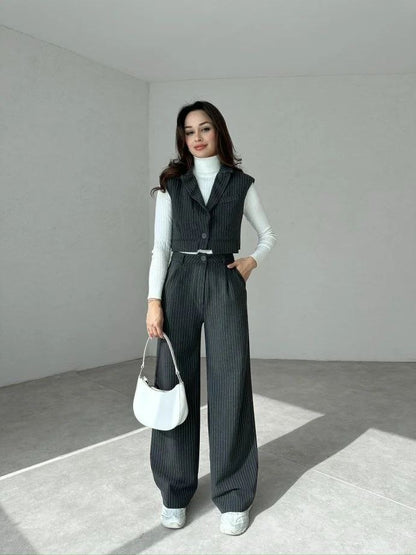 طقم رمادي مخطط - KP1198