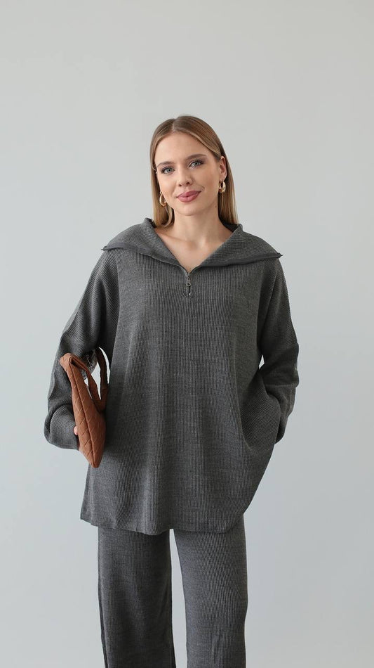 طقم رمادي بسحاب - KP1436