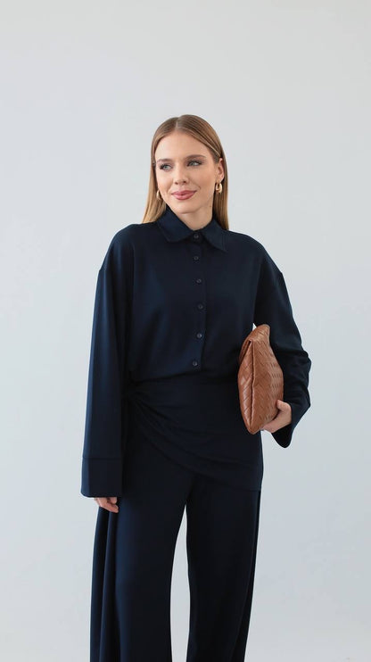 طقم قميص مع بنطلون كحلي - KP1407