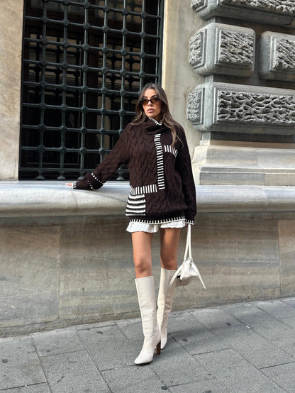 بلوزة بني مخططة - KP4293