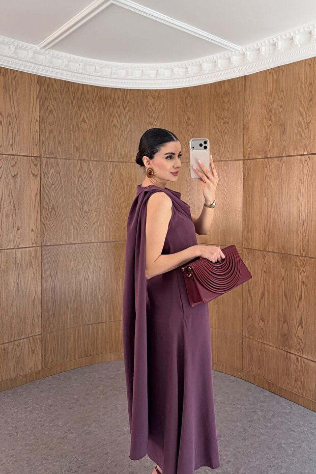 فستان بشال عنابي - KP2344