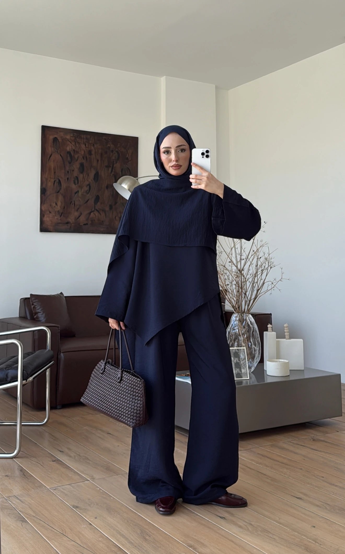 طقم بلوزة بشال مع بنطلون كحلي - KP1551