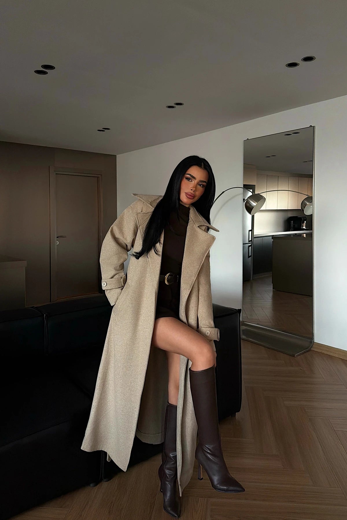 جكيت بني فاتح بحزام - KP7168