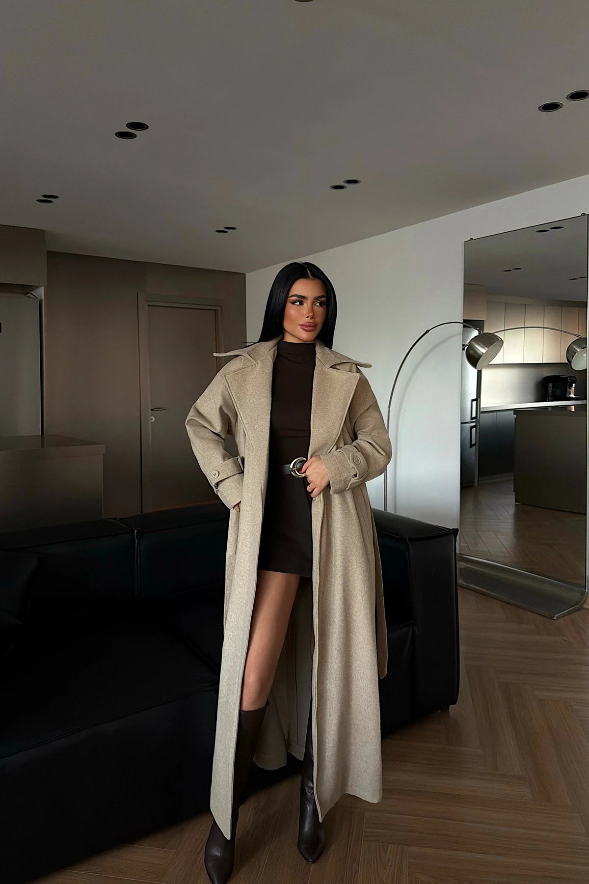 جكيت بني فاتح بحزام - KP7168