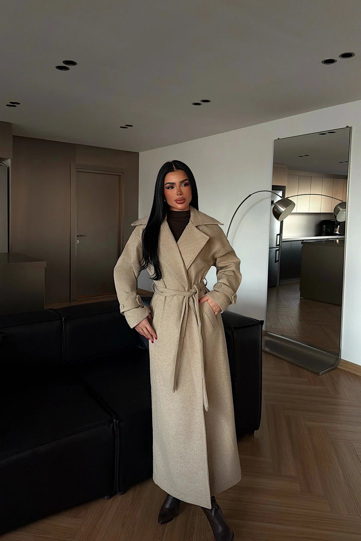 جكيت بني فاتح بحزام - KP7168