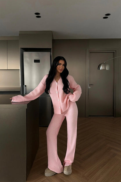 طقم جرزة بأزرار مع بنطلون زهري - KP1504