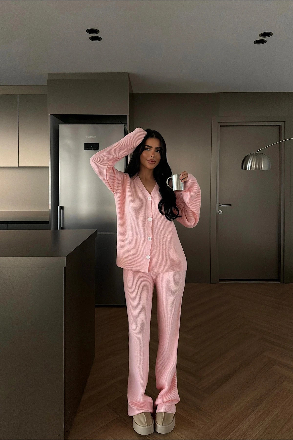 طقم جرزة بأزرار مع بنطلون زهري - KP1504