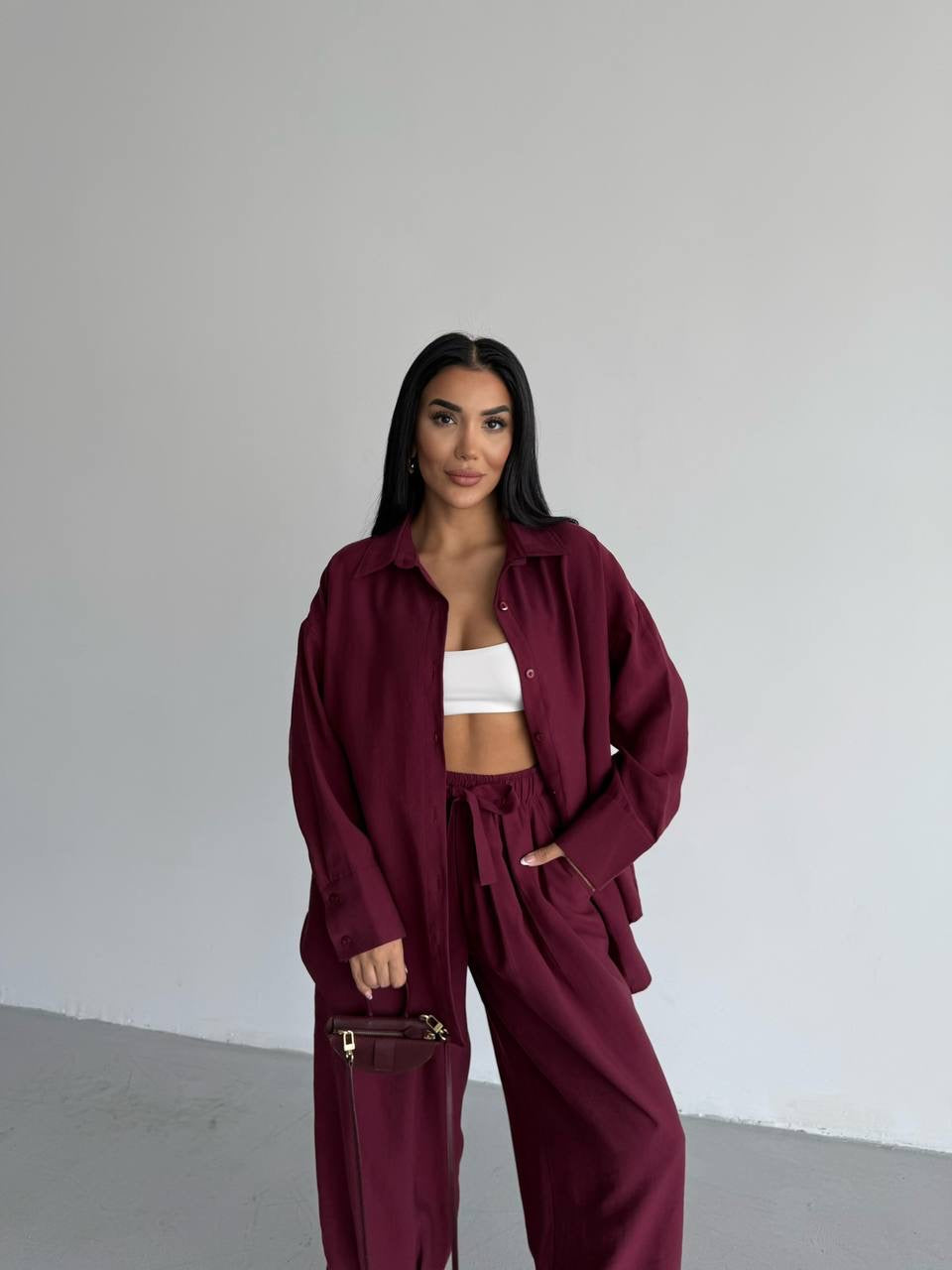 طقم قميص مع بنطلون خمري - KP1297