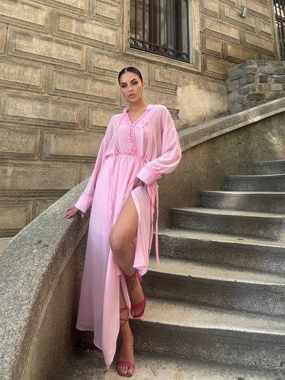 طقم شيفون زهري - KP1257