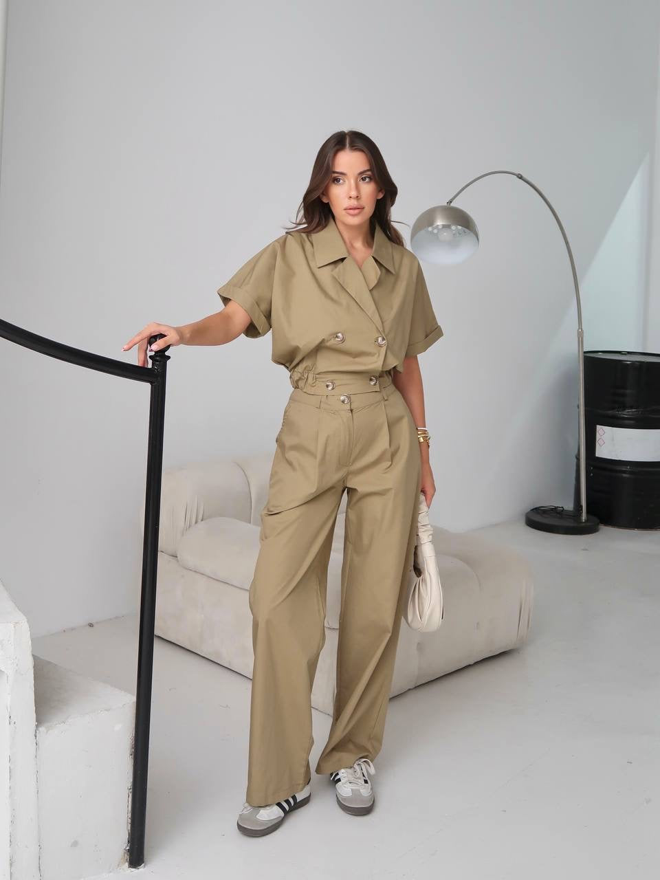 طقم جكيت مع بنطلون زيتي فاتح - KP1329