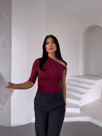 بلوزة لايكرا خمري - KP4198