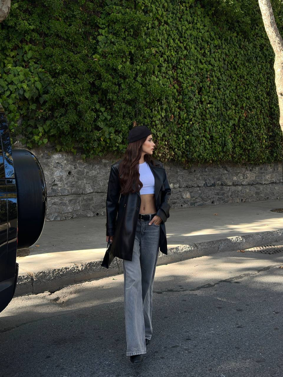 جكيت ترنش اسود جلد - KP7088