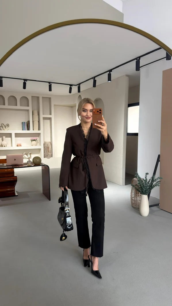 بليزر ربط بني دانتيل - KP7219