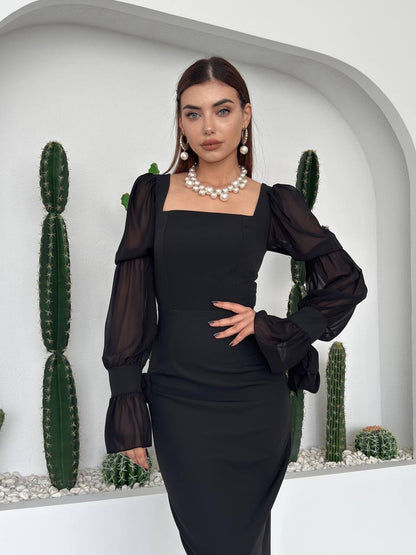 فستان ميدي اسود - KP2220