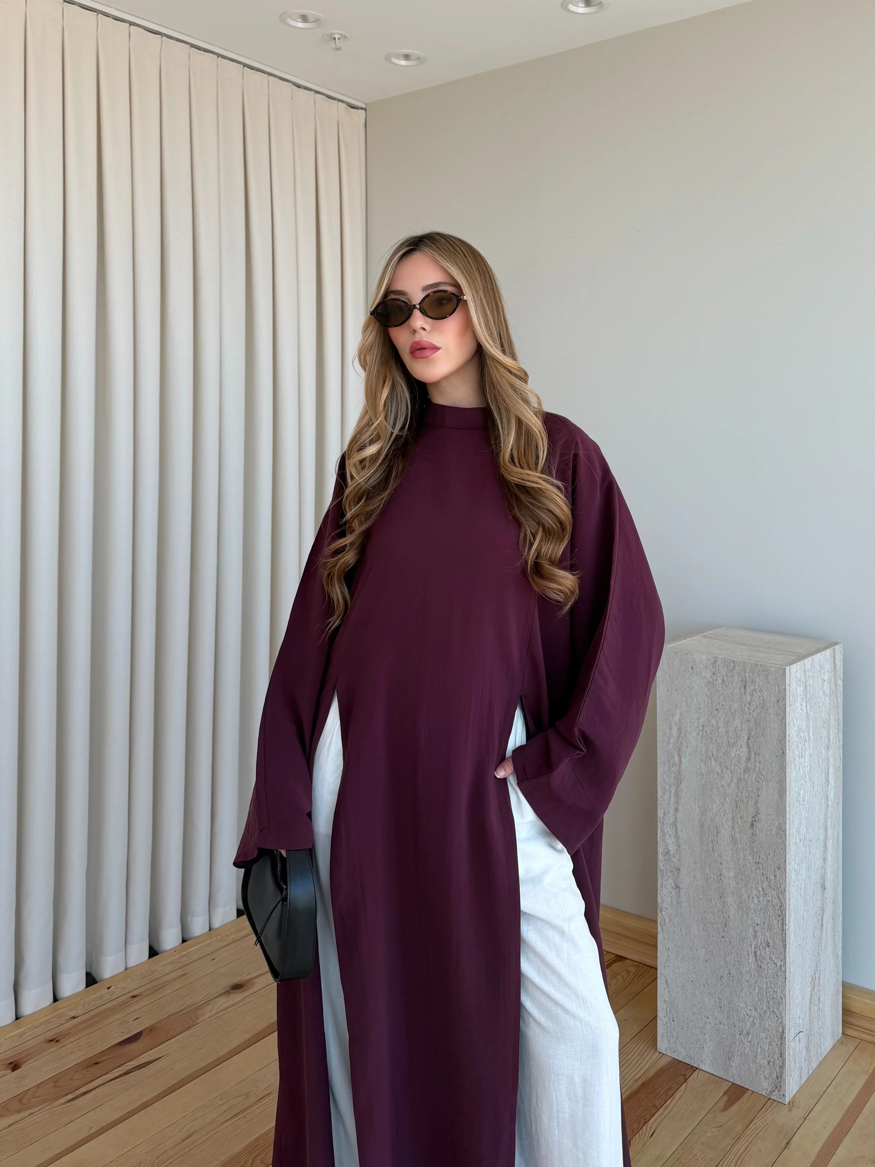 بلوزة طويلة خمري - KP4517