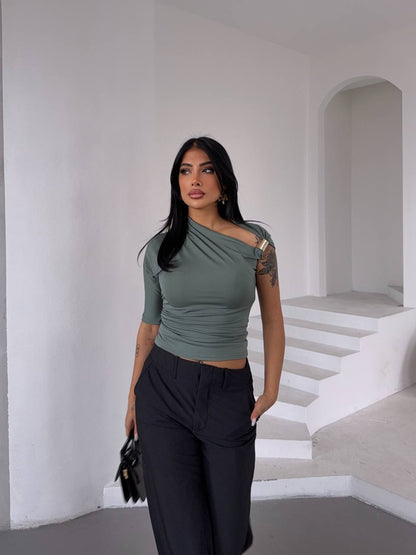 بلوزة لايكرا زيتي - KP4198