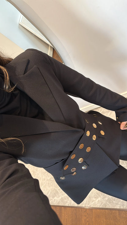 بليزر اسود بحزام - KP7080