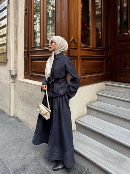 طقم جينز قميص مع تنورة - KP1426