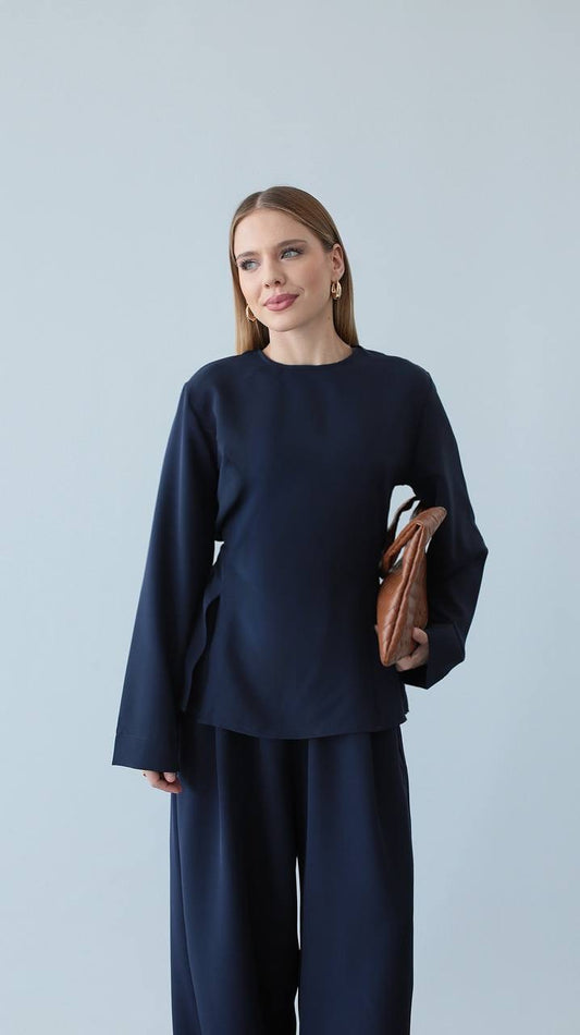 طقم بلوزة مع بنطلون كحلي - KP1406