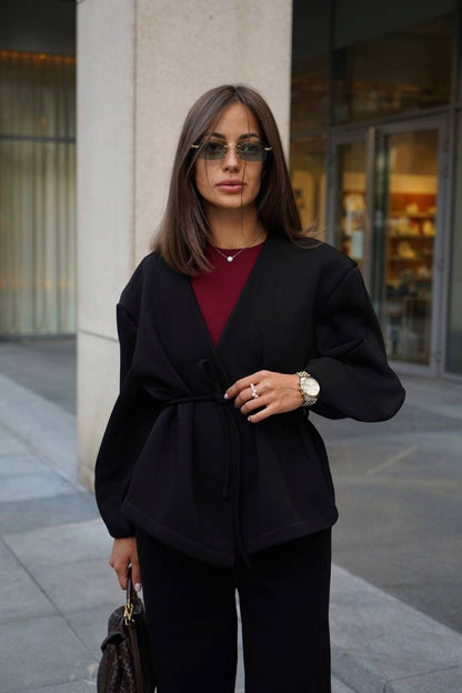 طقم اسود جكيت بربطة مع بنطلون - KP1469