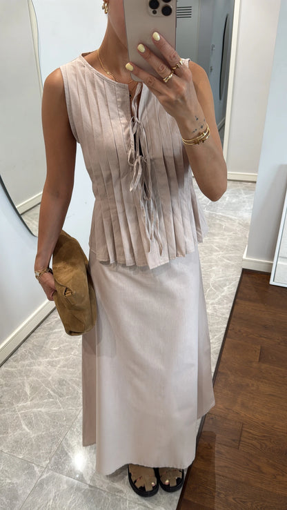 طقم بلوزة مع تنورة بيج - KP1231