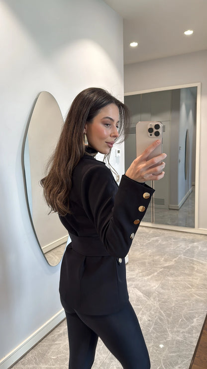 بليزر اسود بحزام - KP7080