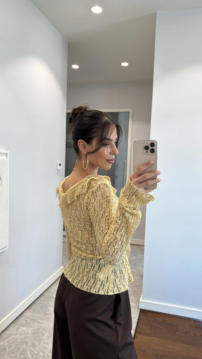 بلوزة دانتيل ربط اصفر - KP4249