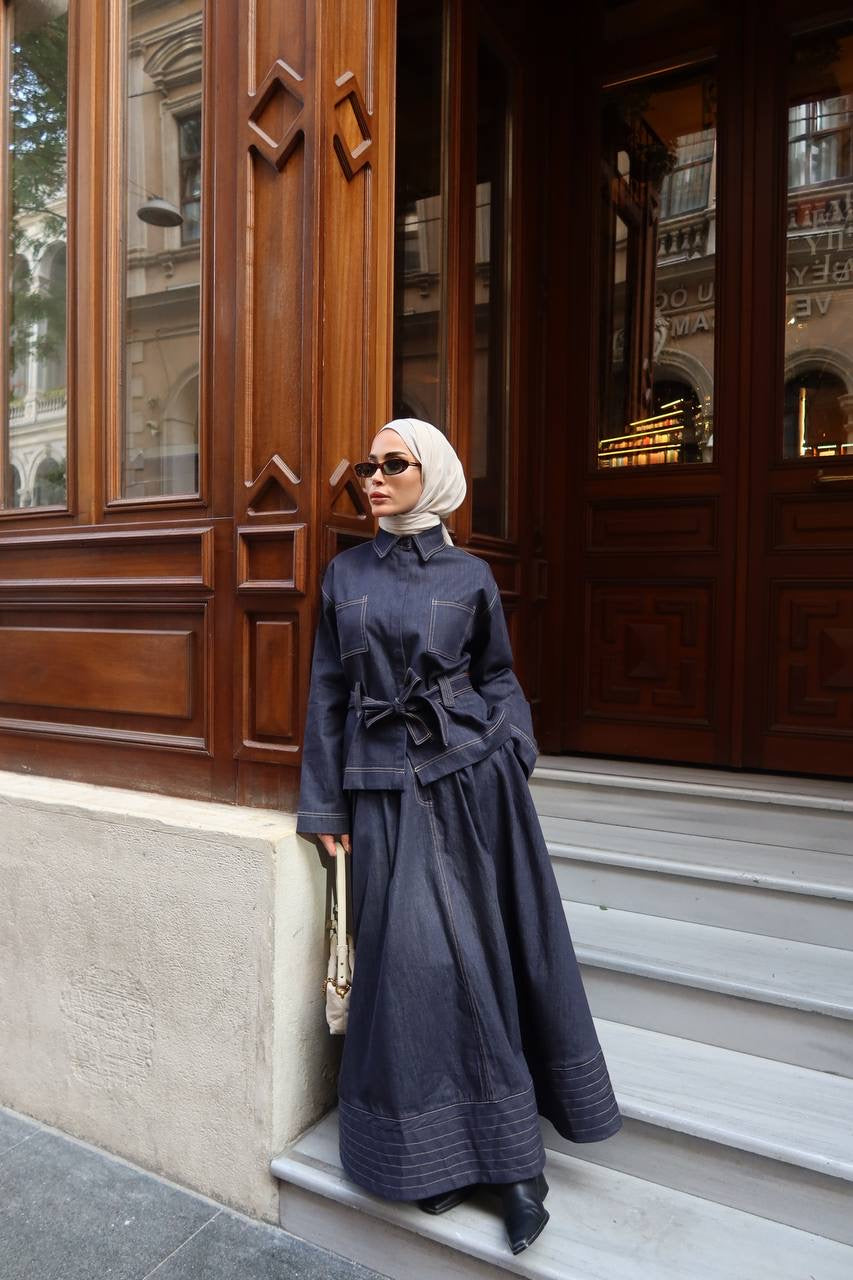 طقم جينز قميص مع تنورة - KP1426