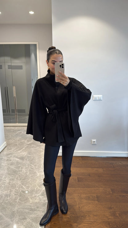 جكيت بقبة مع ربطة اسود - KP7086