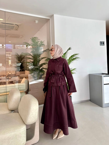 طقم جينز خمري قميص مع تنورة - KP1426