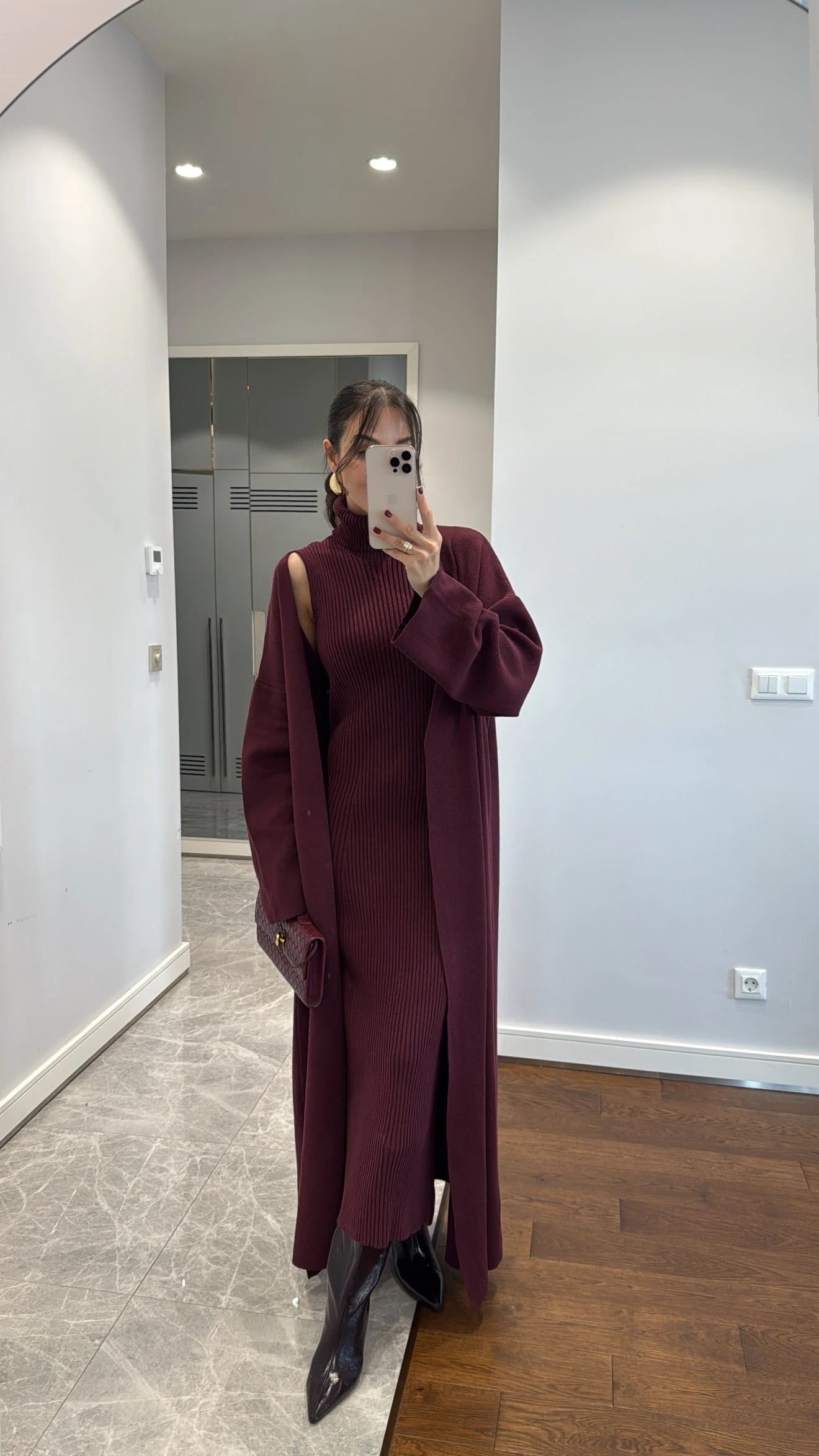 طقم جرزة مع فستان خمري - KP1411