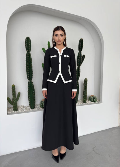 طقم بلوزة مع تنورة اسود - KP1348